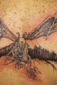 背部邪恶飞行恶魔蝙蝠纹身图案