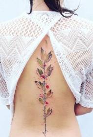girls back gorgeous colored leaf plants and letter tattoo designs