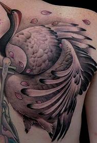 ẹhin apẹrẹ ilana geisha crane tattoo