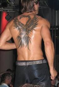 male Black phoenix tattoo pattern on the back