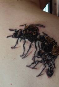 現実的な黒と茶色のアリのタトゥーパターンをバックアップします。