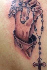 πίσω απλή προσευχή χέρια σταυρό σχέδιο τατουάζ