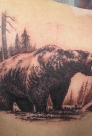 Back big bear in the forest tattoo pattern