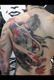 good looking samurai and maple leaf tattoo pattern