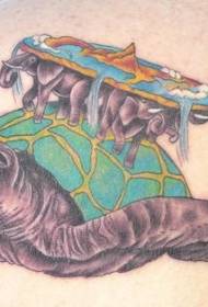 rugkleur schildpad en olifant creatief tattoo-patroon