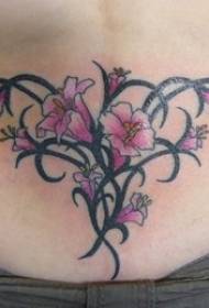 svart tribal totem och rosa blomma midja tatuering mönster