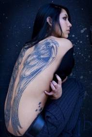 Girls back giant feather wings tattoo pattern