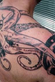 πίσω μαύρο χταπόδι και σχέδιο τατουάζ σαλιγκαριού