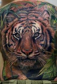 Natrag impresivan tigar i biljka obojeni uzorak tetovaža
