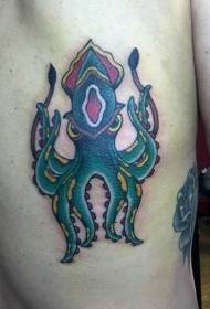 Terug Cartoon Squid veelkleurige tatoeëringpatroon
