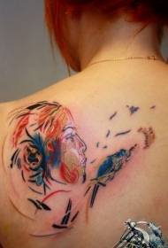 back colored female face tattoo pattern