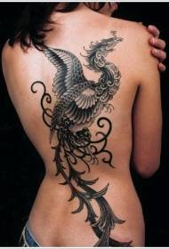back black gray bird vine tattoo pattern