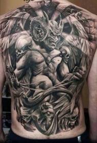 Back Demon Stone Statue Black Gray Tattoo Pattern