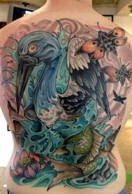 takana värillinen haikara lintu ja perhonen tatuointi malli