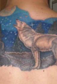 back wolf and night sky tattoo pattern