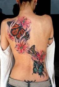 back colored large butterfly lily tattoo pattern