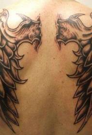 back simple black monster wings tattoo pattern