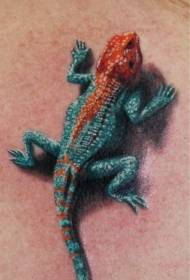 背部超逼真的写实蜥蜴彩绘纹身图案
