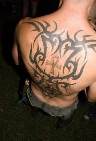 Back black totem with golden cross tattoo pattern