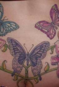waist Colorful butterfly and lily tattoo pattern