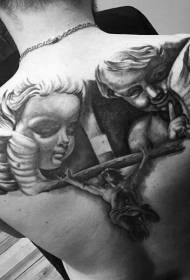 Natrag impresivan crno-bijeli uzorak Isusova i Anđeoskih tetovaža
