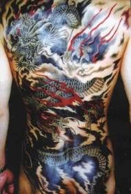zréck Japanesch Stil Draach fléien am Himmel gemoolt Tattoo Muster