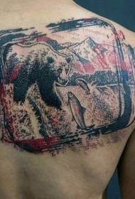 Спина уникально разработанная цветная картина татуировки медведя