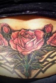 waist cute red rose tattoo pattern