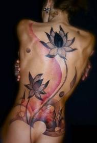 beautiful back streak line lotus tattoo pattern