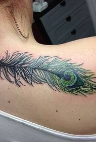 back Beautiful green peacock feather tattoo pattern