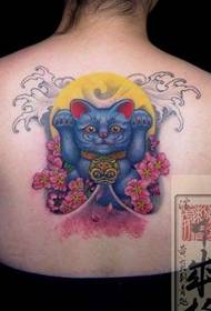 Blue Lucky Cat Tattoo Pattern