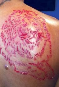 Back red lion cut meat tattoo pattern