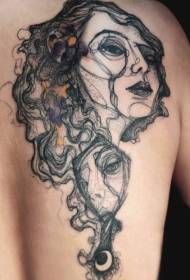 tilbake ny stil kvinnelig ansikt tatovering mønster