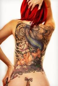 girl back ຮູບແບບ tattoo mermaid ງາມ