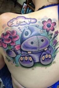 spate drăguț stil comic violet model de tatuaj floare hipopotam