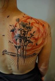 spatele model de tatuaj de flori negre