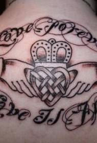 back Irish heart-shaped letter hand tattoo pattern