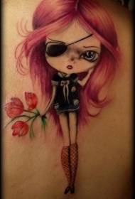 powrót zabawna kreskówka pirat dziewczyna malowane wzór tatuażu