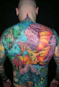 背部惊人的阿凡达主题丰富彩色纹身图案