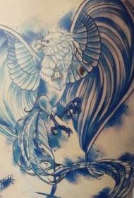 terug Prachtig blauw mysterieus phoenix bird tattoo-patroon