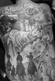 back incredible black and white western themed tattoo pattern