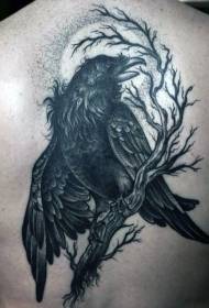 πίσω μαύρο πανέμορφο μοτίβο τατουάζ κοράκι