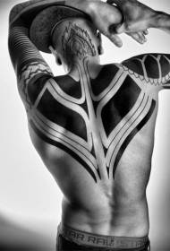 simple large black tribal lines back tattoo pattern