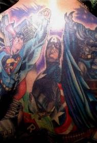 背部卡通彩绘蝙蝠侠与英雄纹身图案