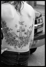 back flower cross bird tattoo pattern