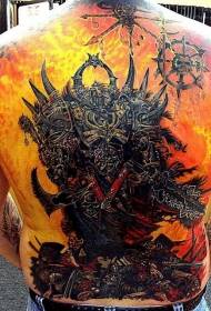 back color flame and devil battle tattoo pattern