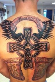 zurück Celtic Style Wings Cross und Inschrift Tattoo Muster