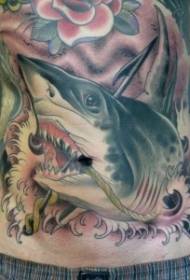 terug ou skool gekleurde haai tatoeëerpatroon