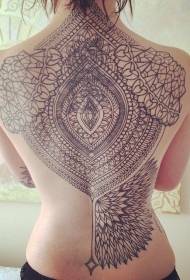 girl's back huge good-looking black jewelry tattoo pattern