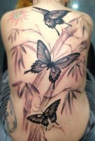 Efterkant Butterfly en Bamboo Tattoo Patroon